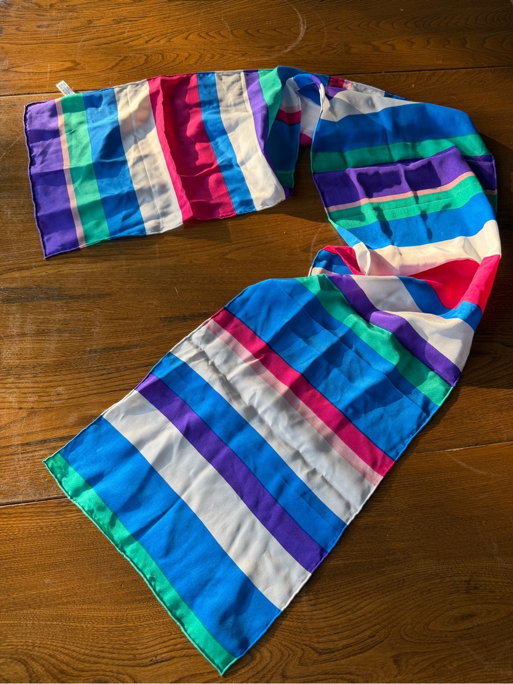 Vintage Units 100% Silk Scarf Colorful Striped Long Skinny Neck Scarf - Picture 9 of 9